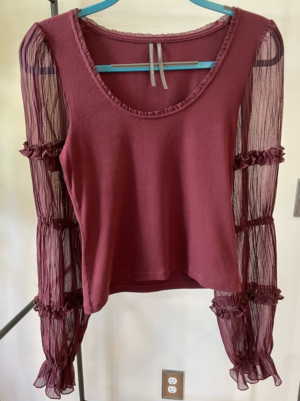Anthropologie Blouse with Sheer-Sleeve